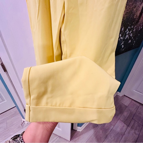 NWT $445 Tanya Taylor Pant Size 8 Daffodil Yellow High Waist Straight Leg - Picture 8 of 10